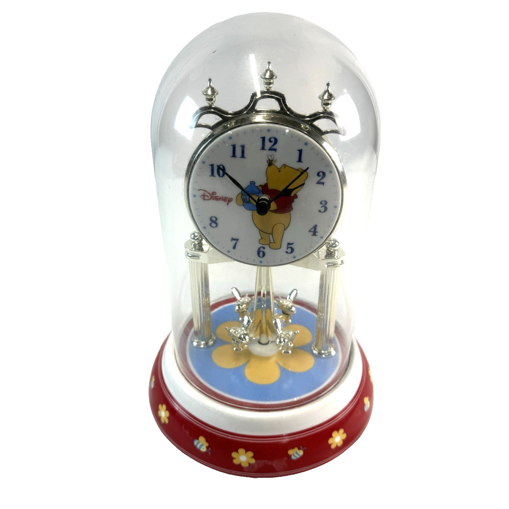 Vintage Disney Winnie the Pooh Collectible Clock Glass Dome Battery Operated